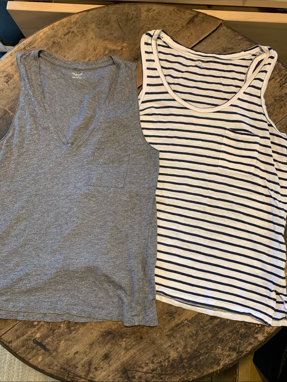 Set of 2 Madewell Pocket Tanks 100% Cotton Navy Stripe & Grey